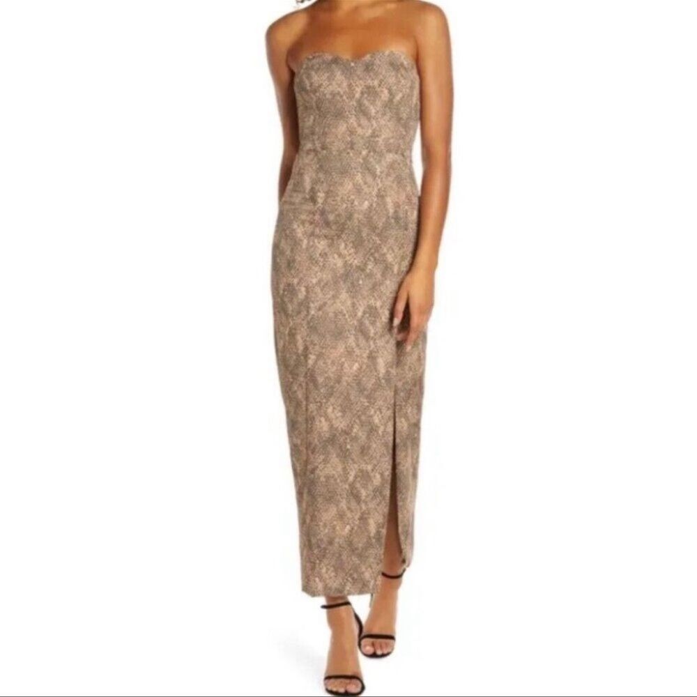 Fame and Partners Martina Strapless Maxi Dress Serpentine Dark Nude 8 NWT